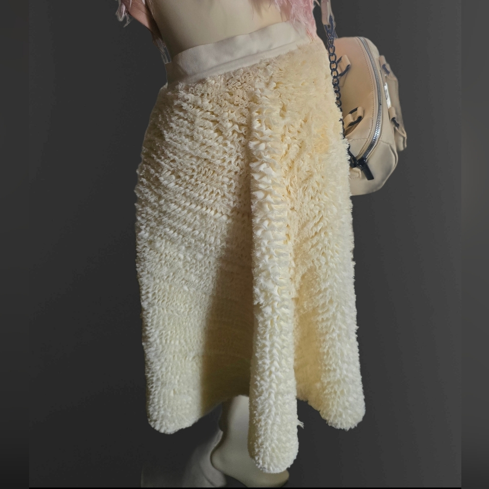 H&M Cream Textured Fringe Midi Skirt Elastic Waist Size 10 Coquette Balletcore